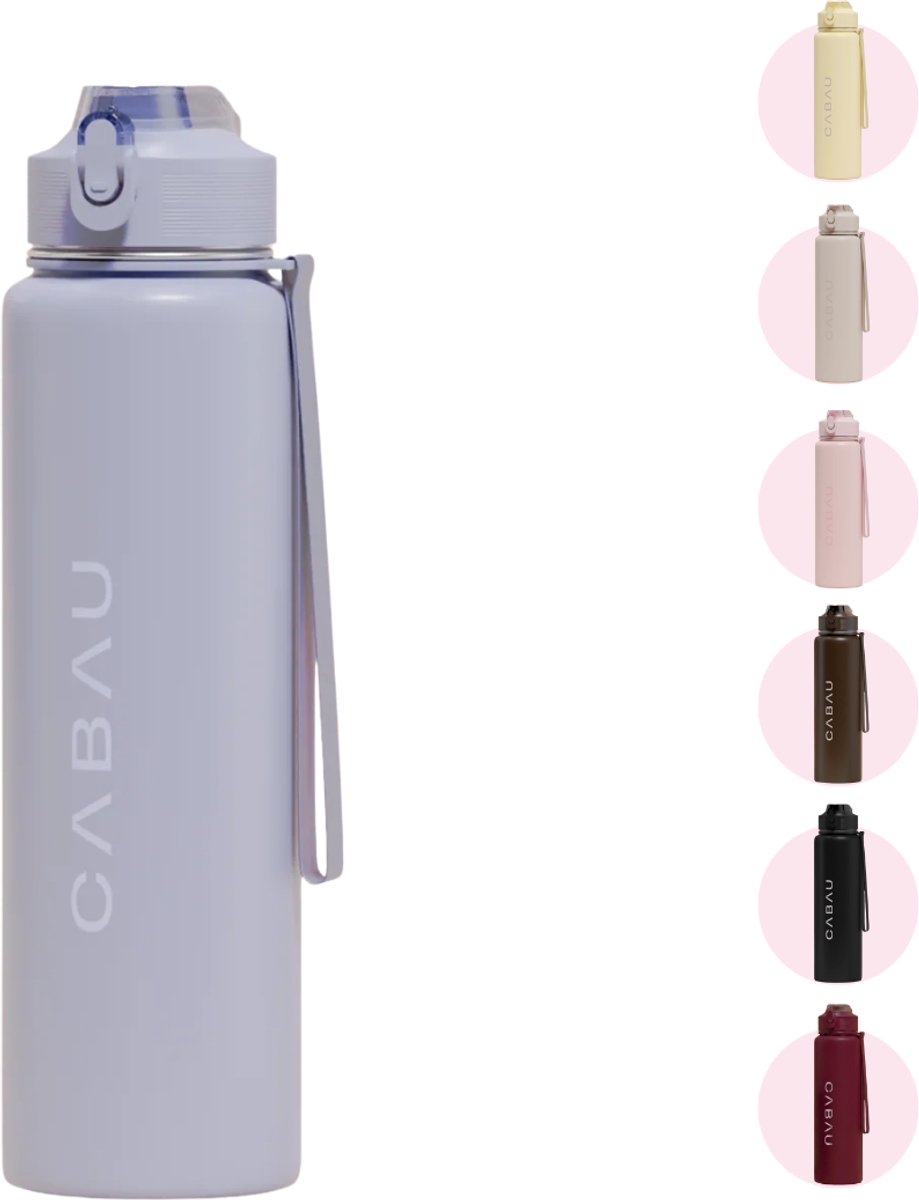 Cabau – Bloom Waterfles Staal – 870 ml – Blue – Roestvrijstalen Drinkfles met Rietje – BPA-vrij & Lekvrij – Thermosfles voor Sporten, Werk en Onderweg
