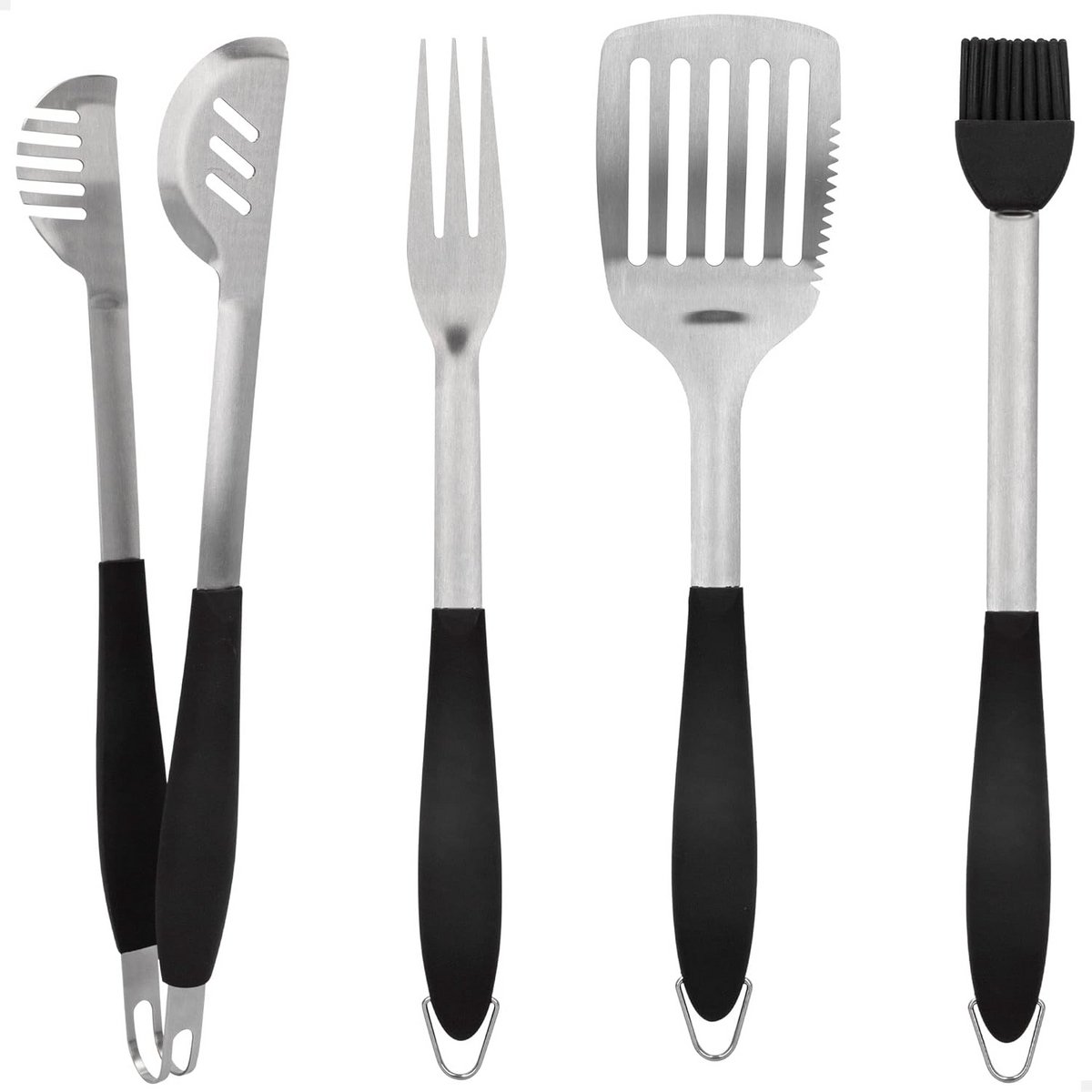 Grill Accessoires Set – 4-Delig – Tongs, Spatel, Vork & Borstel – Roestvrijstaal