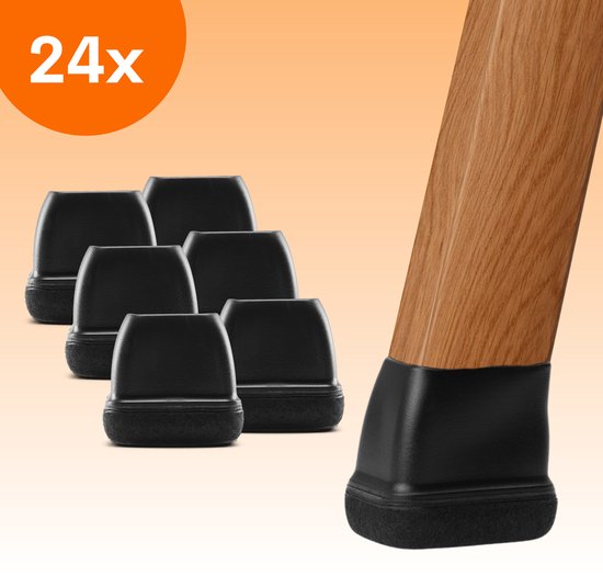 FLOOQ Premium Cache-jambes pour chaises flexibles rectangulaires 30 x 15 mm - Feutre anti-rayures - Protège-pieds de chaise - Protection de sol - 24 pièces - Zwart