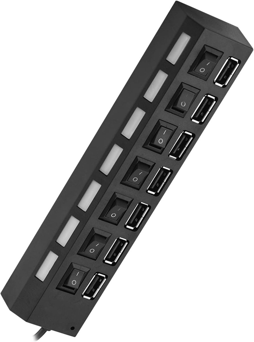 7 Poorts USB Hub met Aan/Uit Schakelaars voor PC en Laptop - Plug & Play