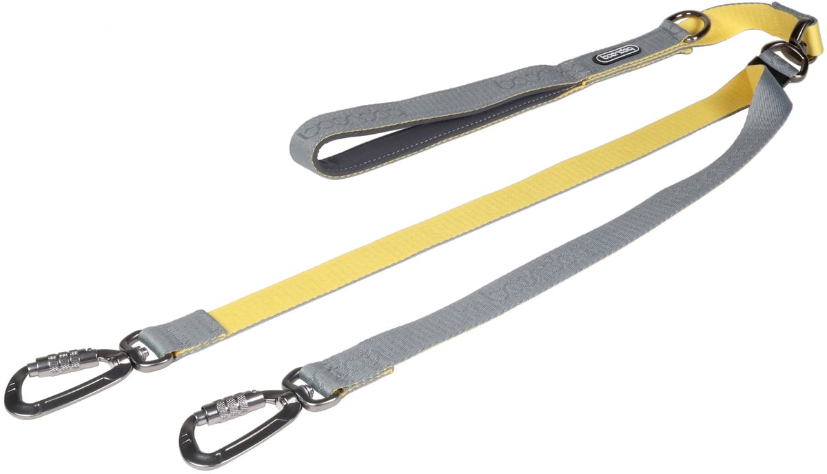 Hondenriem Boondog Dual - twee handvatten - auto-lock karabijnhaak - maat L - Gray/Lemon
