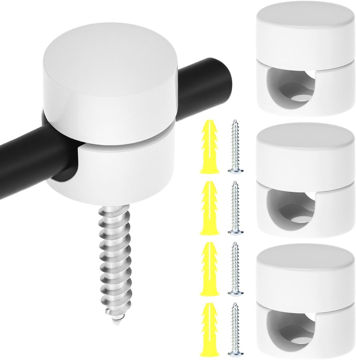 Set van 4 Wand- en Plafondbeugels voor Textielkabels (Ø16mm) - Wit - Inclusief Montage Materiaal