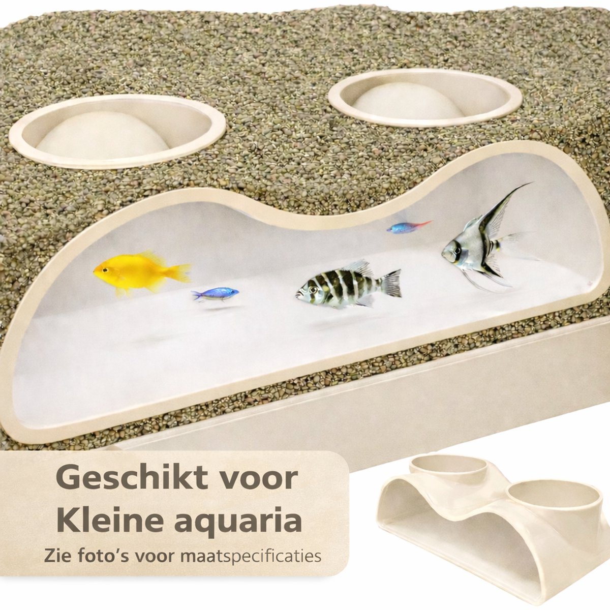 T3D Nano Aquarium Grot - Aquarium Decoratie Grot met Twee Ingangen - Creme wit - Veilig voor Vissen en Garnalen - In Nederland geproduceerd