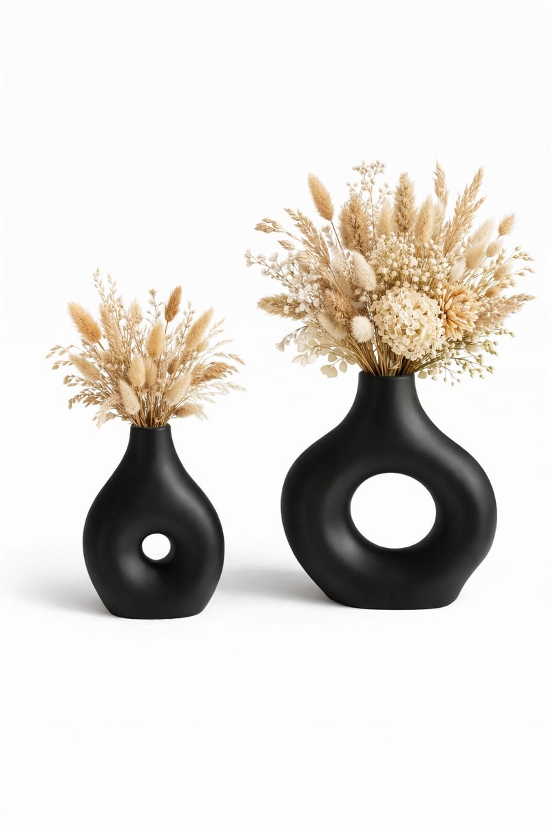 QORVANE Home - Luxe abstracte donut siervazen - set van 2 - Zwart