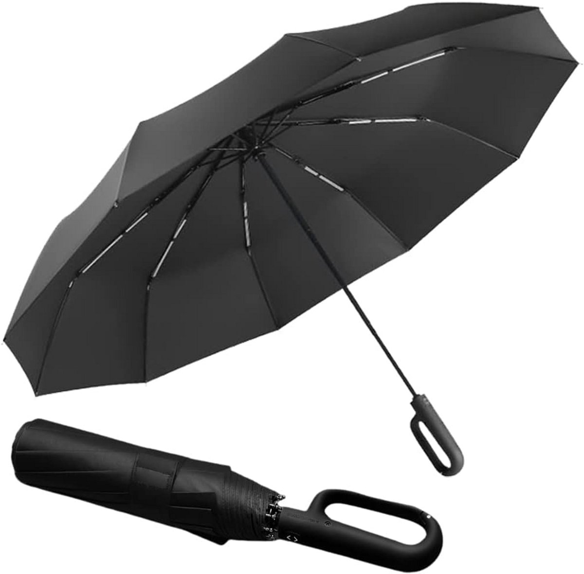 Grote Stormparaplu met 10 Ribben - Automatisch Open/Dicht - UV Bescherming - Inklapbaar