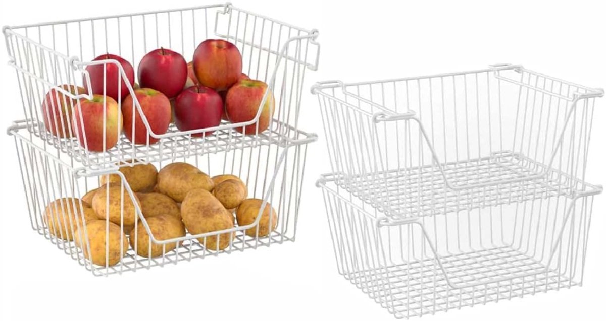 Set van 4 metalen manden voor opslag van groenten en fruit