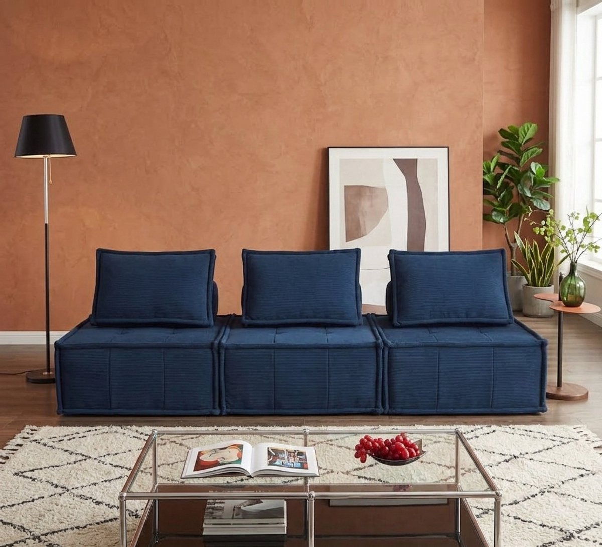 Velura Comfort Chesterfield Loveseat Fauteuil – Verstelbare Rugleuning – Compact & Converteerbaar – Corduroy Stof – Ruimtebesparende 1-Persoons Bank – Blauw | A-Furniture