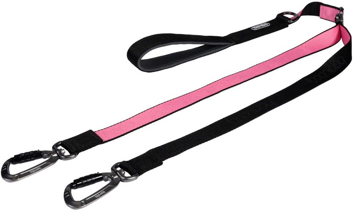 Hondenriem Boondog Dual - twee handvatten - auto-lock karabijnhaak - maat L - Black/Pink