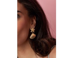 Gouden Zeester & Schelp Oorbellen – Stainless Steel – Zomerse Statement Oorbellen – 4,2 cm – Dames Oorbellen Goud