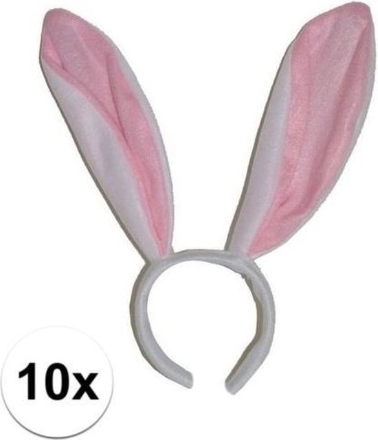 10x Konijn Haas Oren Op Diadeem Bunny Oortjes Haarband Wit Roze