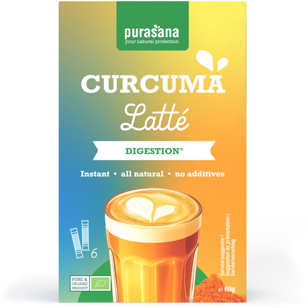 Purasana Latté Curcuma BIO - 6 x 6 x 10 gr - Voordeelverpakking