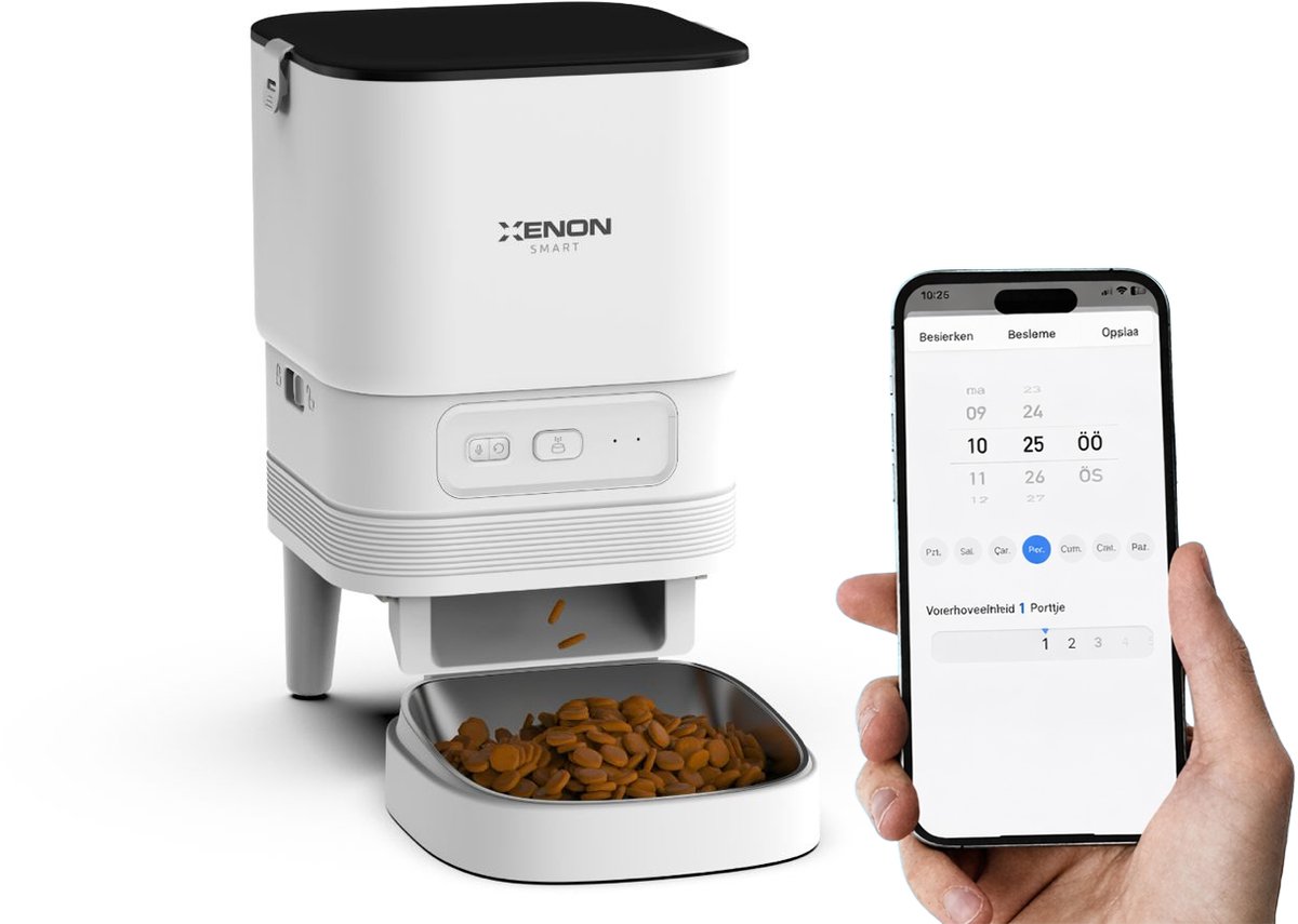 Xenon Smart X8612 Automatische Voerbak voor Huisdieren – Slimme Katten & Honden Voerdispenser – Programmeerbare Voertijden – Grote Capaciteit – Wit