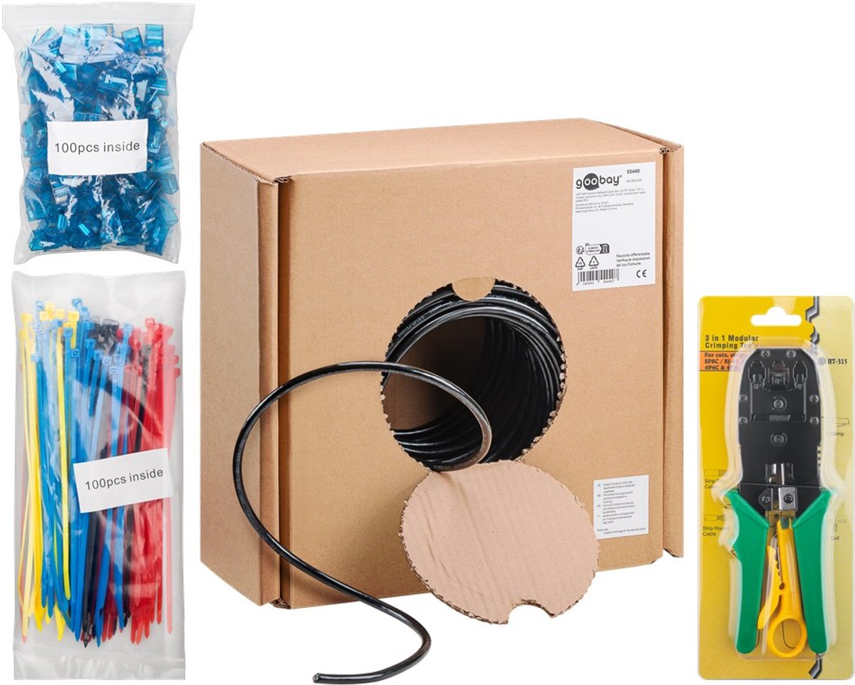 CAT 6 Outdoor netwerkkabelset, U/UTP, zwart
