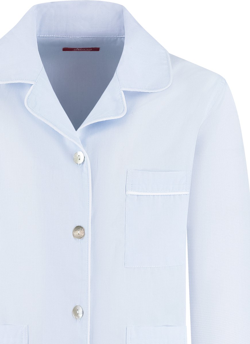Meisjes Pyjama Licht Blauw in zeer zacht geweven 100% katoen mini ruit design met mooie parelmoer knopen en luxe afwerking -116-