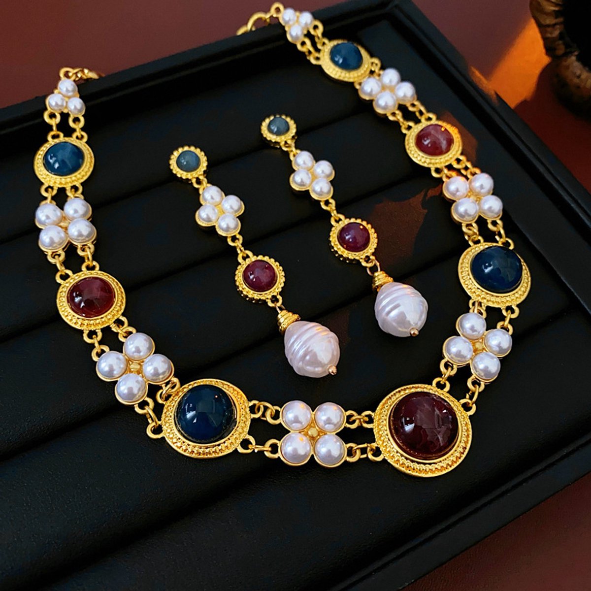 Sieradenset/Vintage sieradenset/Geometrische oorbellen en ketting
