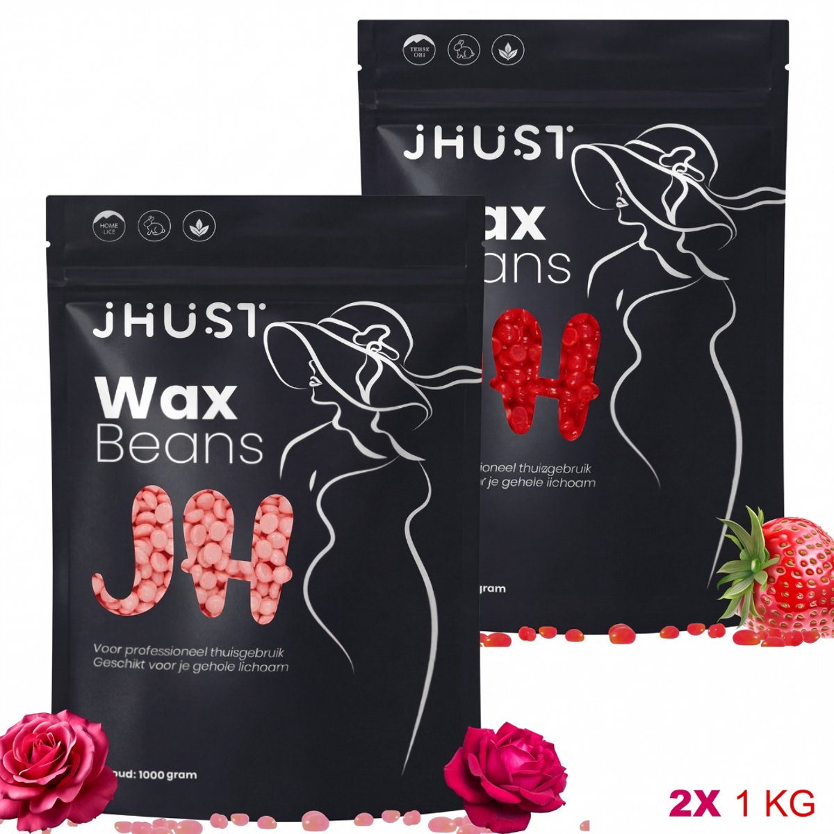 JHust® Wax Beans 2KG Rose + Strawberry - Wax Parels - Wax Bonen - Wax Korrels - Waxparels - Harskorrels - Hars korrels - Wax ontharen - Wax Pearls - Hars bonen - Hard Wax Beans - Wax - Wax Parels - Hars parels - Kerstcadeau voor vrouwen