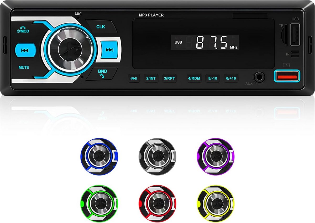 1 DIN Autoradio met Bluetooth 5.1, FM Radio, USB, SD, AUX en App Bediening