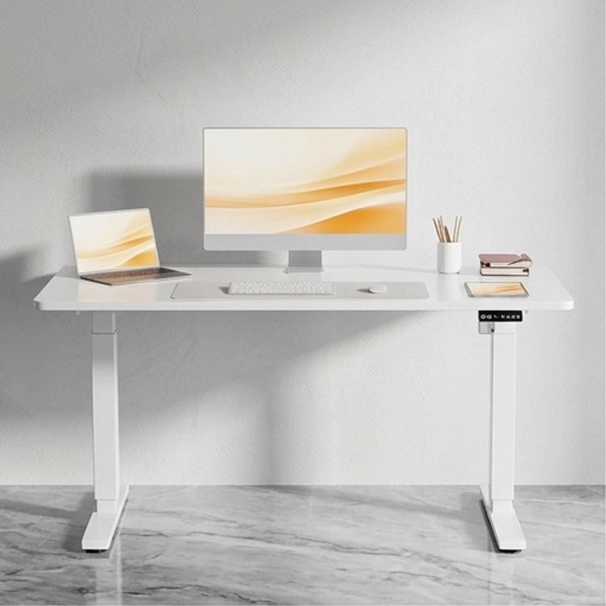 In Hoogte Verstelbaar Bureau Elektrisch – Ergonomisch Staand Bureau, 110 x 60 cm, Wit – Stabiel en Duurzaam Bureau voor Thuiswerken en Kantoor A-Furniture