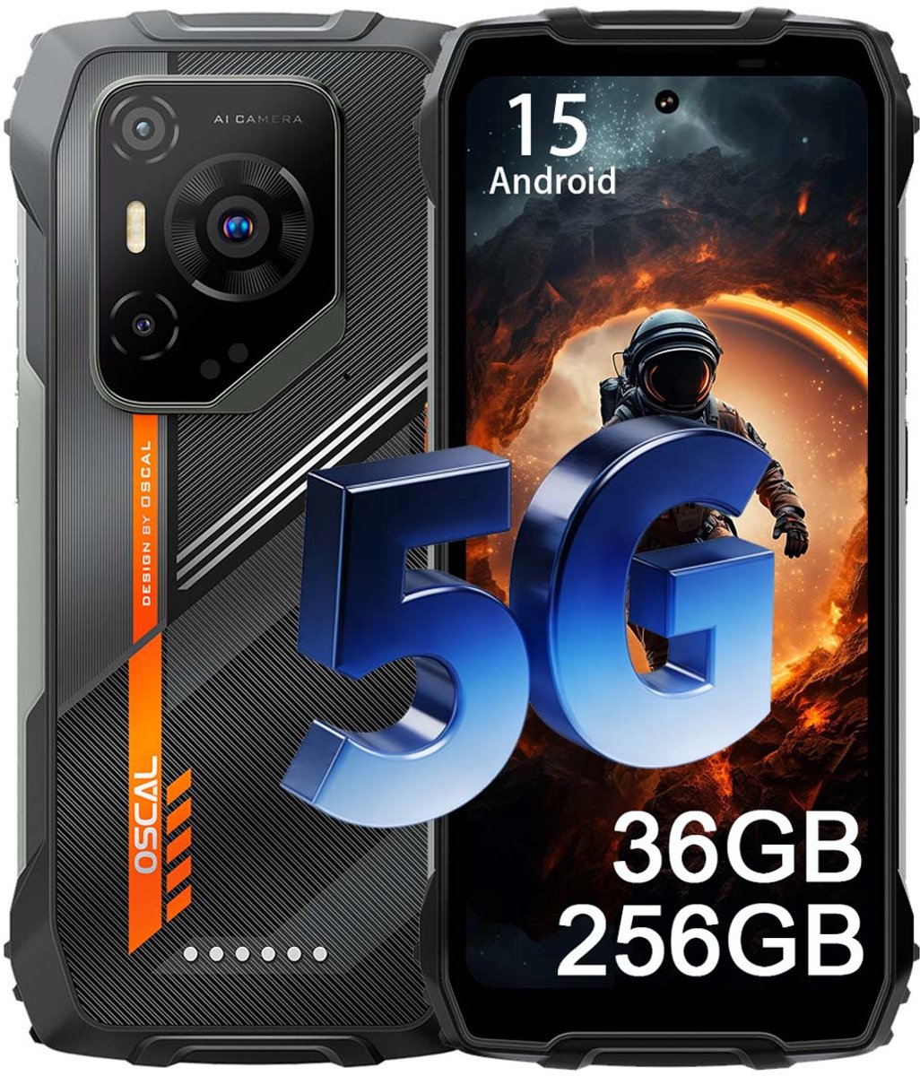 OSCAL PILOT 3 Robuuste Smartphone 5G - 36GB RAM - 256GB ROM - 6,78inch 120Hz- 7500mAh - Android 15 - IP68/IP69K - Dual SIM - GPS - NFC - OTG - Zwart
