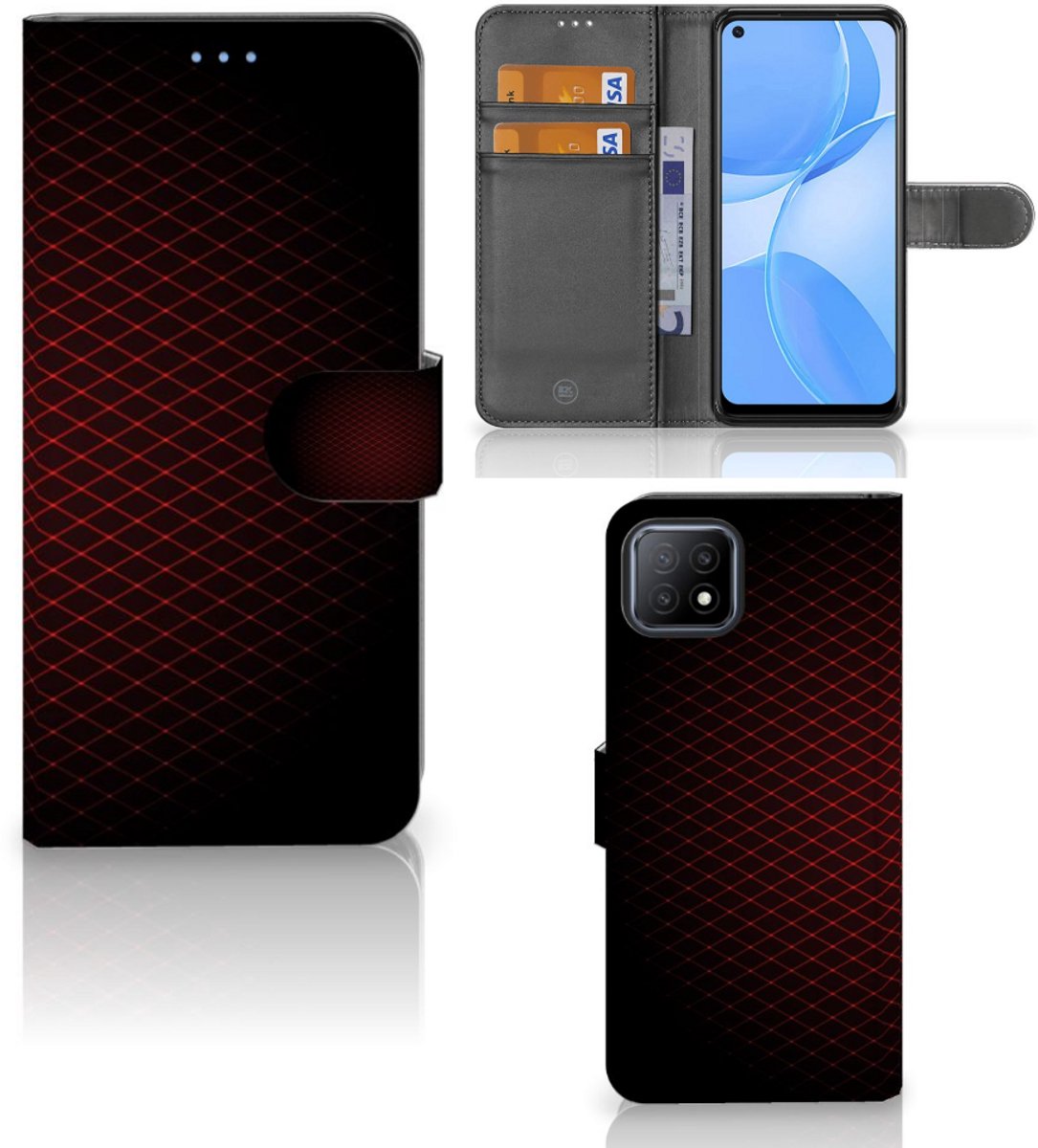 Boekhoesje voor OPPO A73 5G Telefoon Hoesje Geruit Rood
