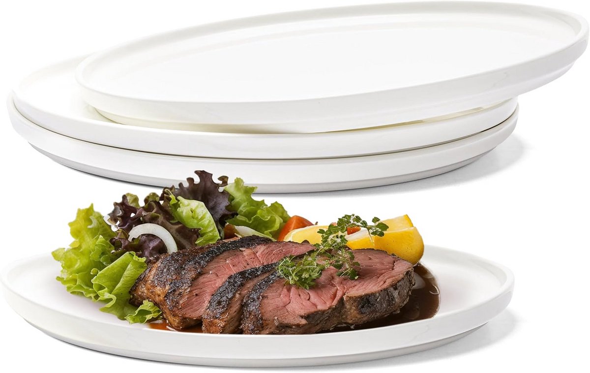 Set van 4 stapelbare 10 inch saladeborden van Bone China, vaatwasmachinebestendig
