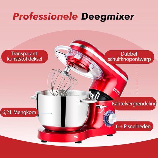 Keukenmachine met 6,2 L Capaciteit en 1400W Vermogen - Staande Mixer met Planetaire Mengtechniek — afbeelding 2