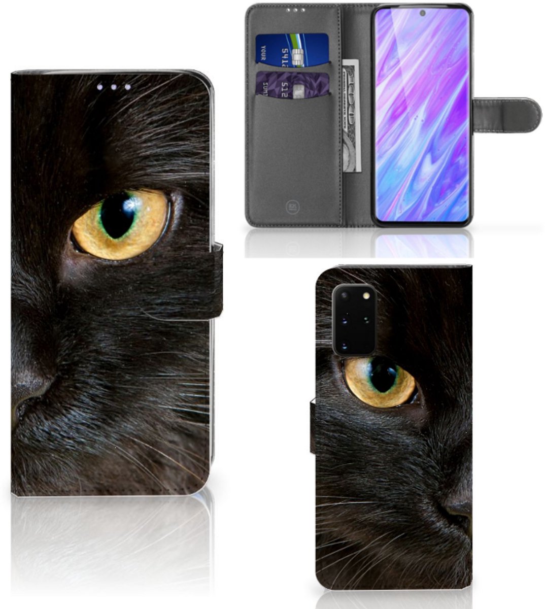 Samsung Galaxy S20 Plus Telefoonhoesje met Pasjes Zwarte Kat