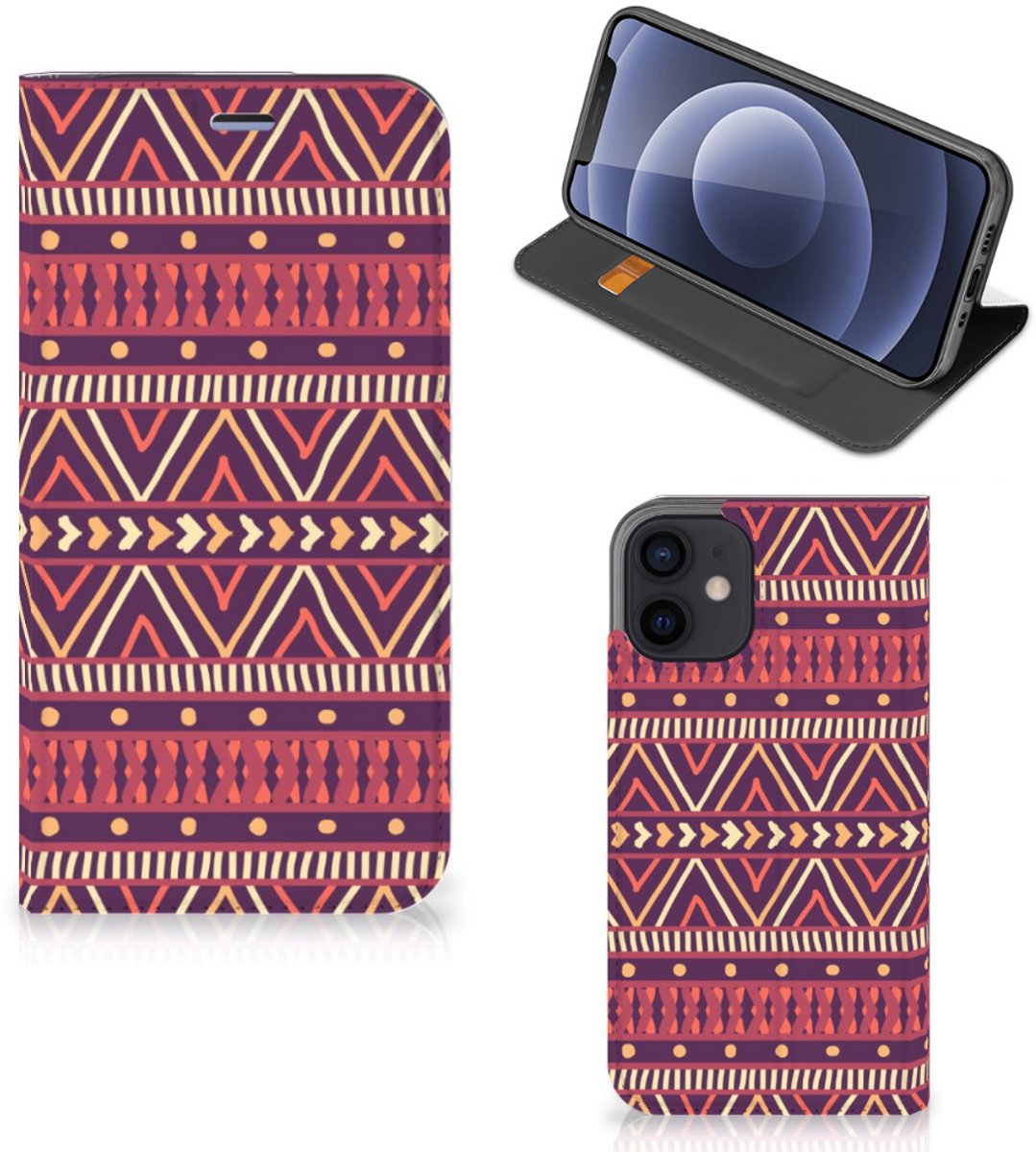 iPhone 12 Mini Hoesje met Magneet Aztec Paars