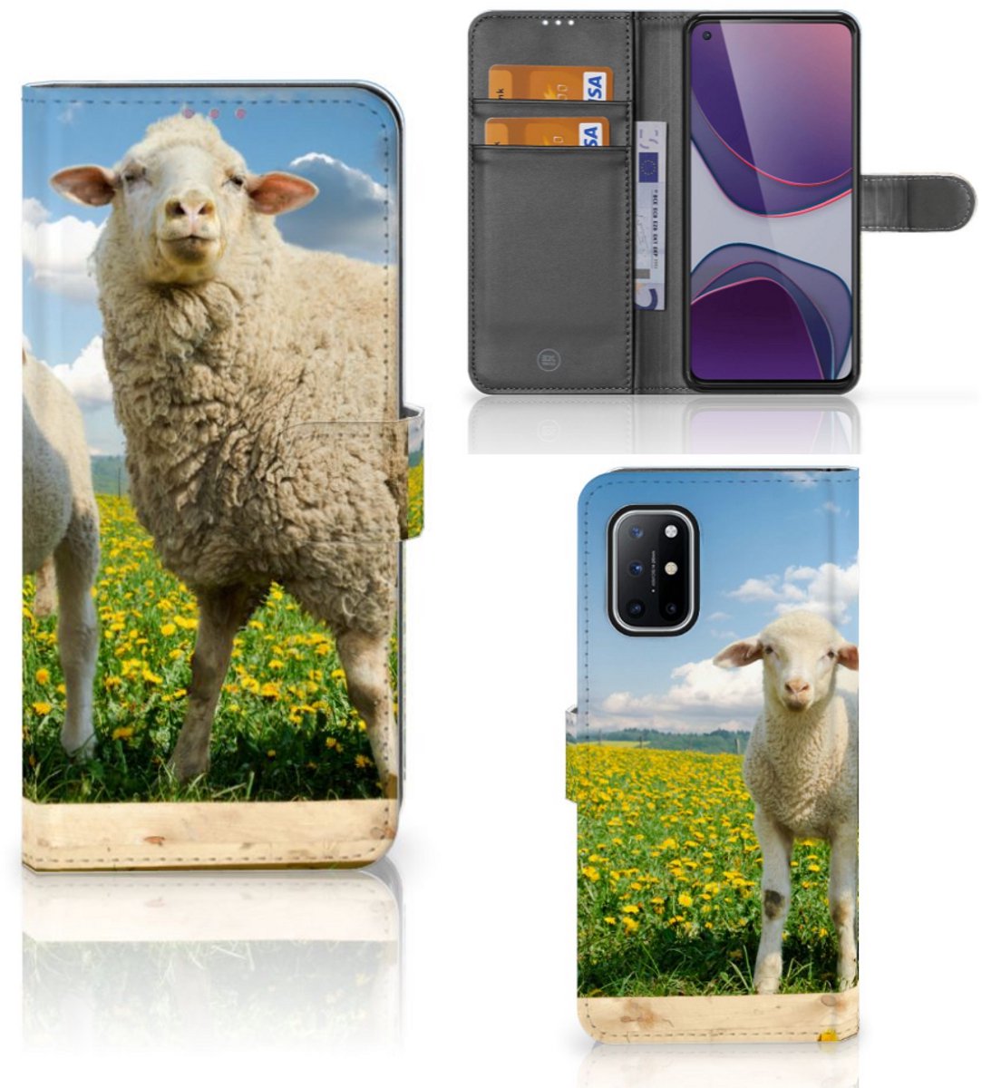 OnePlus 8T Telefoonhoesje met Pasjes Schaap en Lammetje