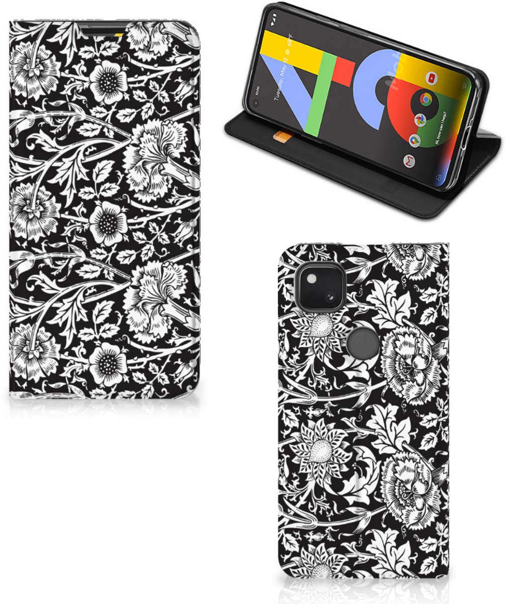Google Pixel 4a Smart Cover Black Flowers