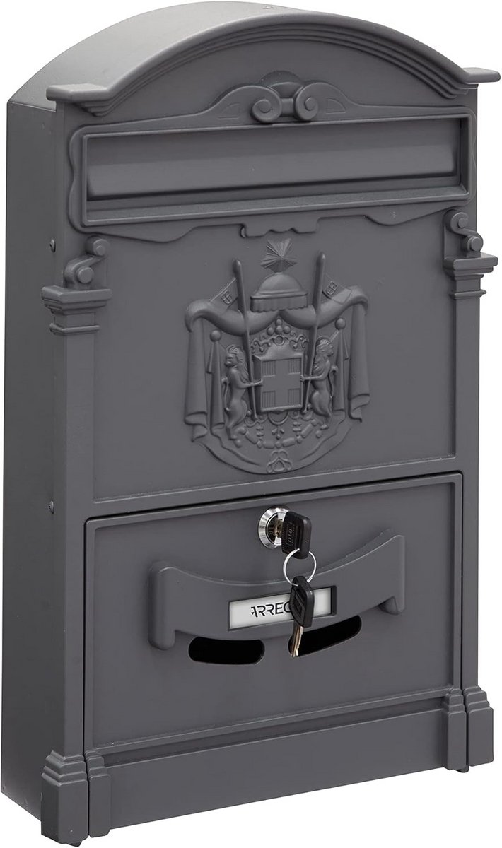 Elegante Aluminium Brievenbus in Klassieke Stijl voor Buiten | Maat M (DIN A4) met Naamplaatje | Grafietgrijs
