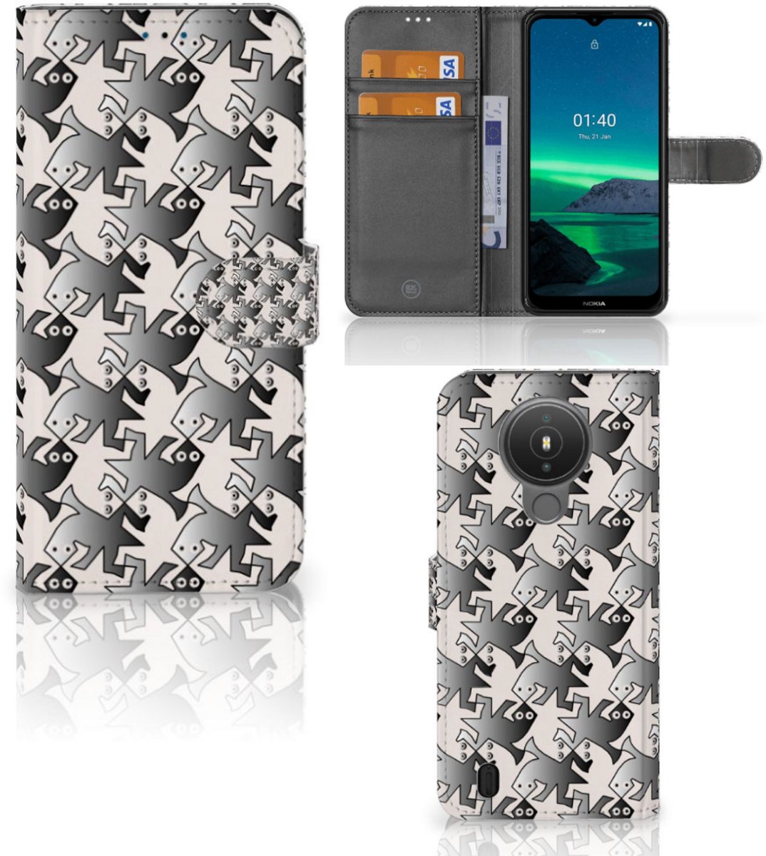 Nokia 1.4 Telefoonhoesje met Pasjes Salamander Grey