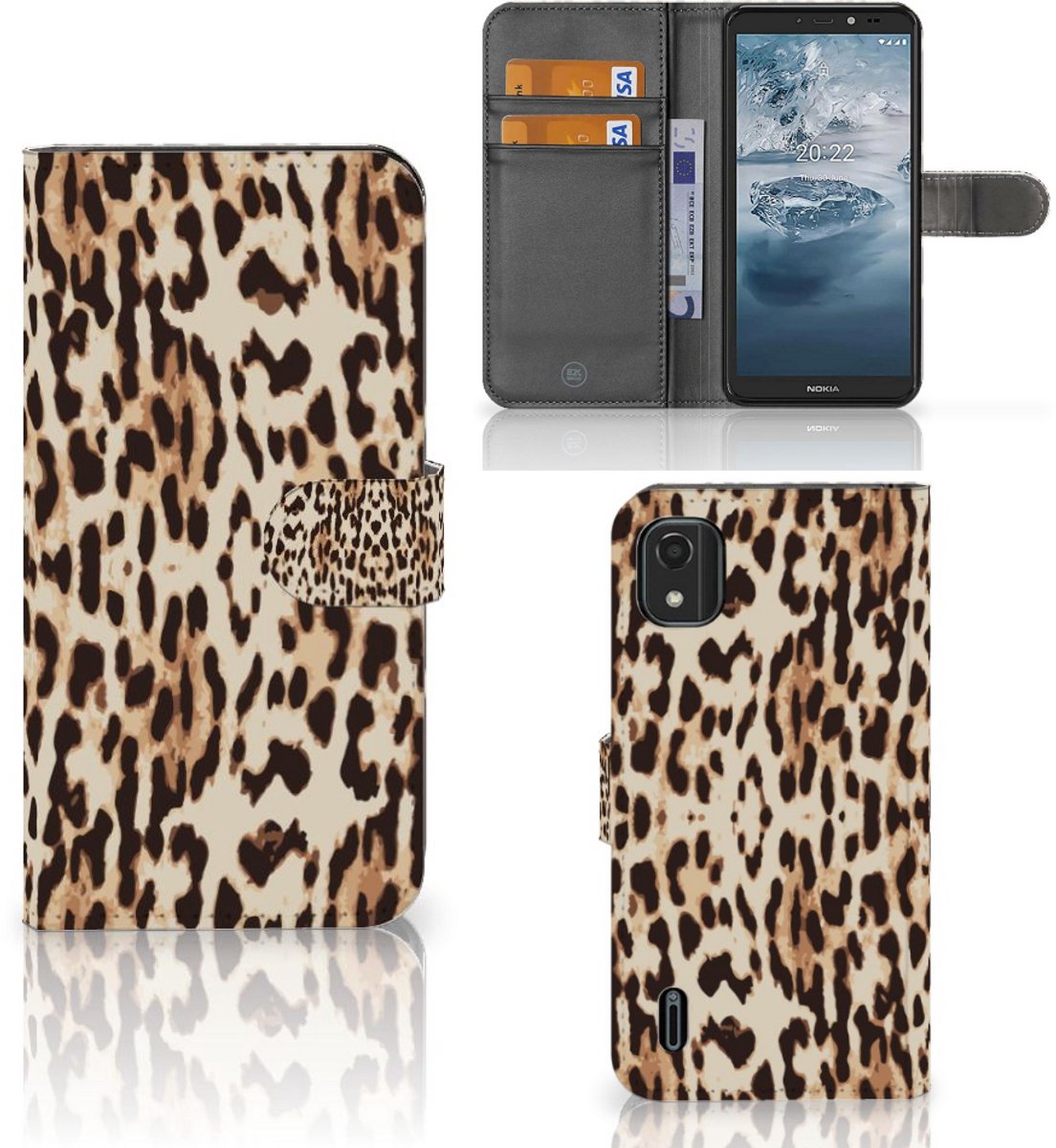 Boekhoesje voor Nokia C2 2nd Edition Telefoonhoesje met Pasjes Leopard