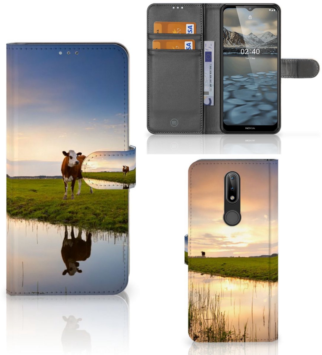 Nokia 2.4 Telefoonhoesje met Pasjes Koe