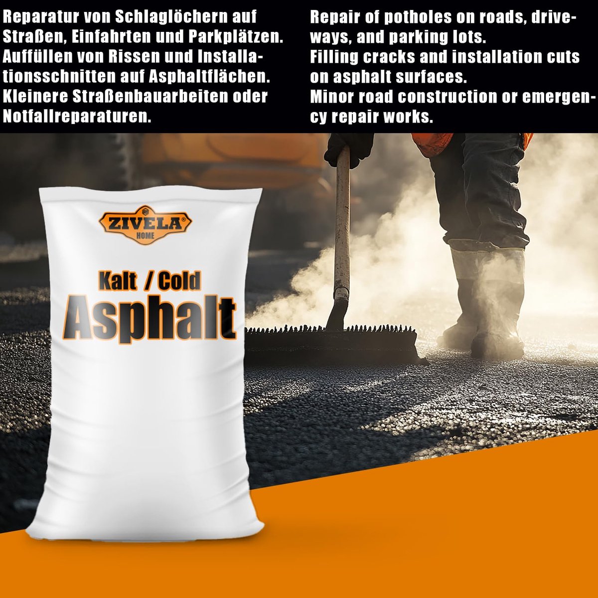 Koud Asfalt Mengsel 25 kg - Voor Snelle Reparaties van Wegen en Trottoirs thumbnail 4
