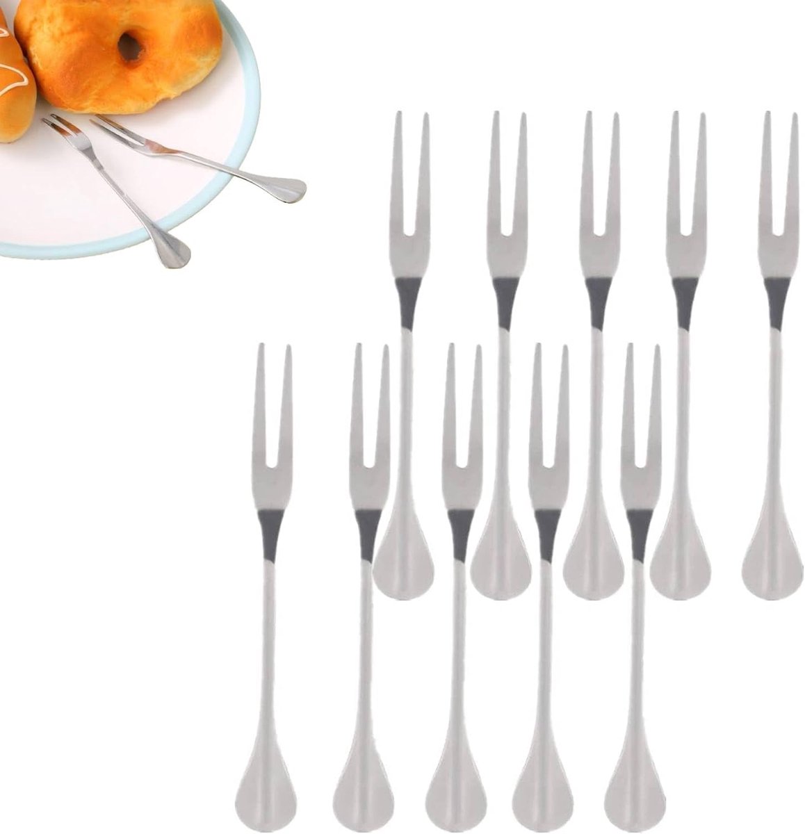 Set van 10 RVS Vorken voor Diverse Gerechten - Mini Vorken voor Fruit, Dessert, en Barbecue