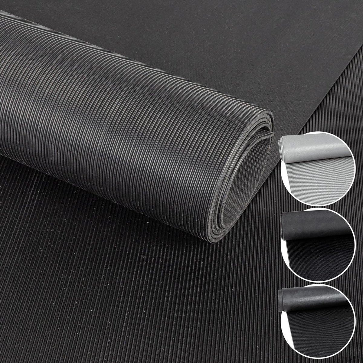 Rubberen vloerbedekking antislipmat 100 cm breed 3 mm dik zwart