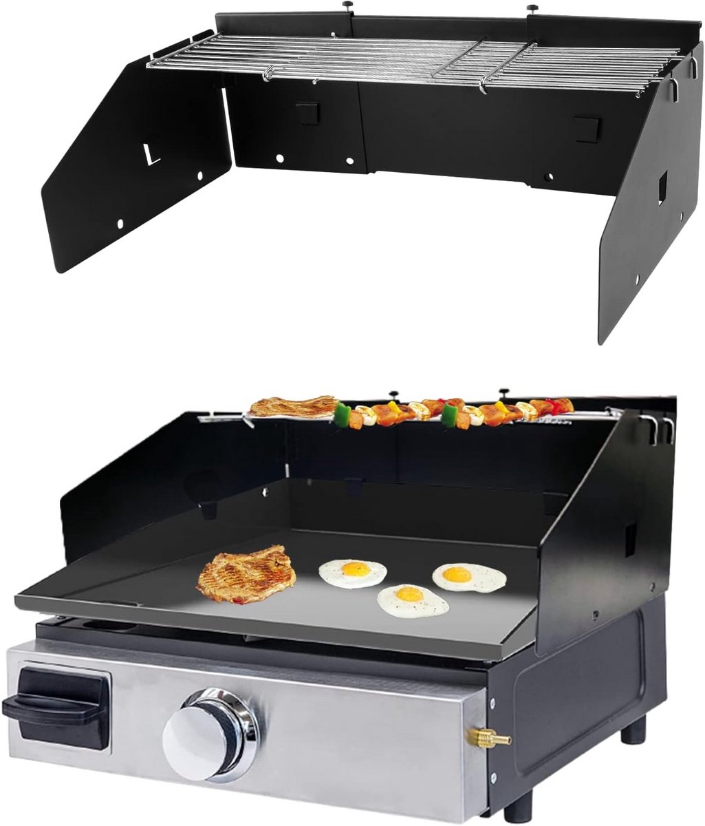 Universele windbescherming en grillrek set voor bakplaten van 16" tot 28"