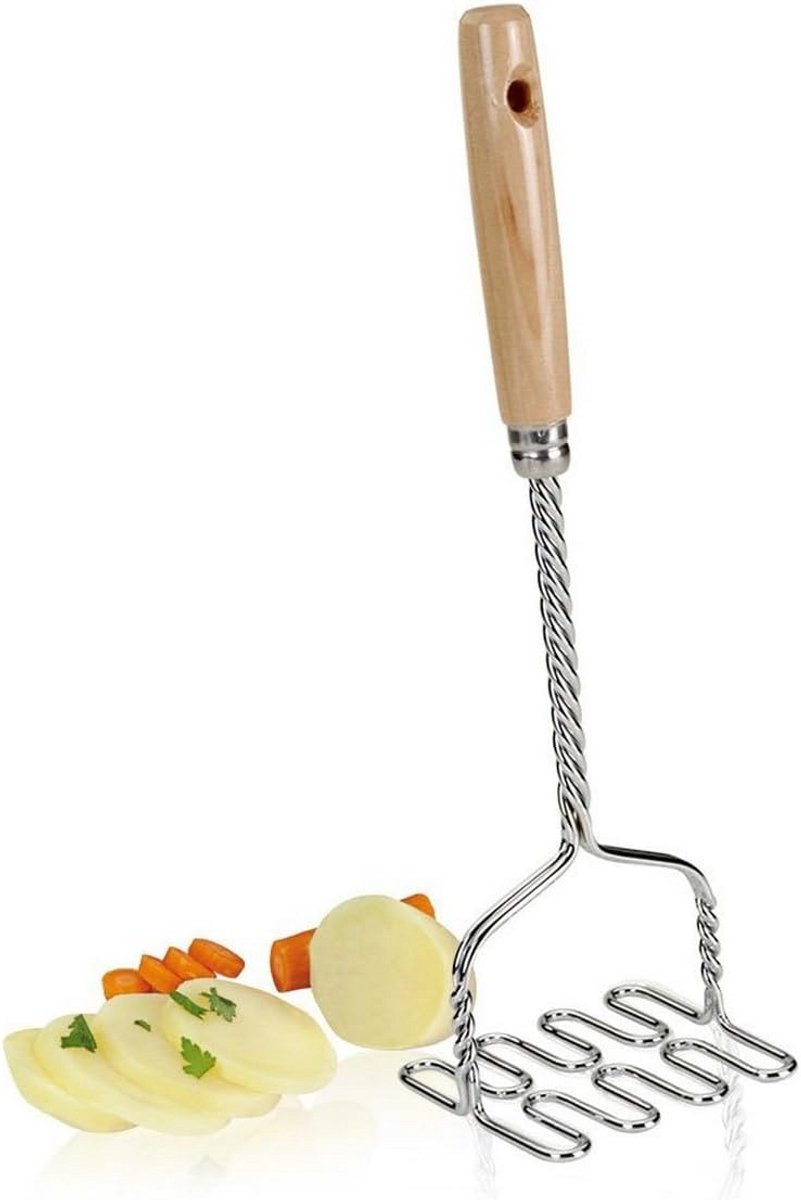 Aardappelstamper met Houten Handvat en Verchroomd Design