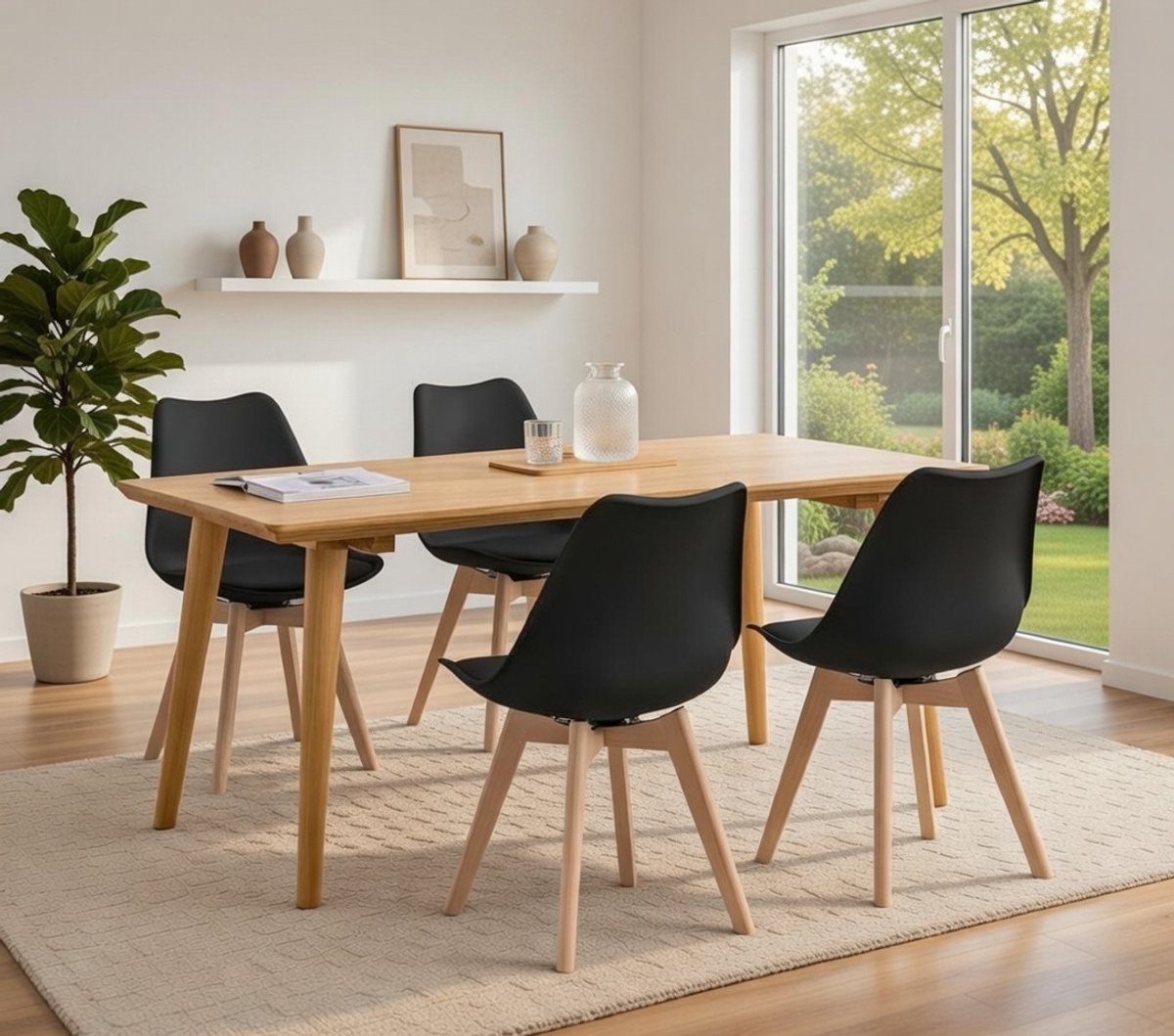 Luxe Draaibare Eetkamerstoelen Set van 4 – Moderne Scandinavische Stoelen van Kunstleer – Comfortabele Keukenstoelen met Ergonomische Rugleuning – Zwart – 360° Draaibaar – Tot 120 kg Belastbaar - novihome