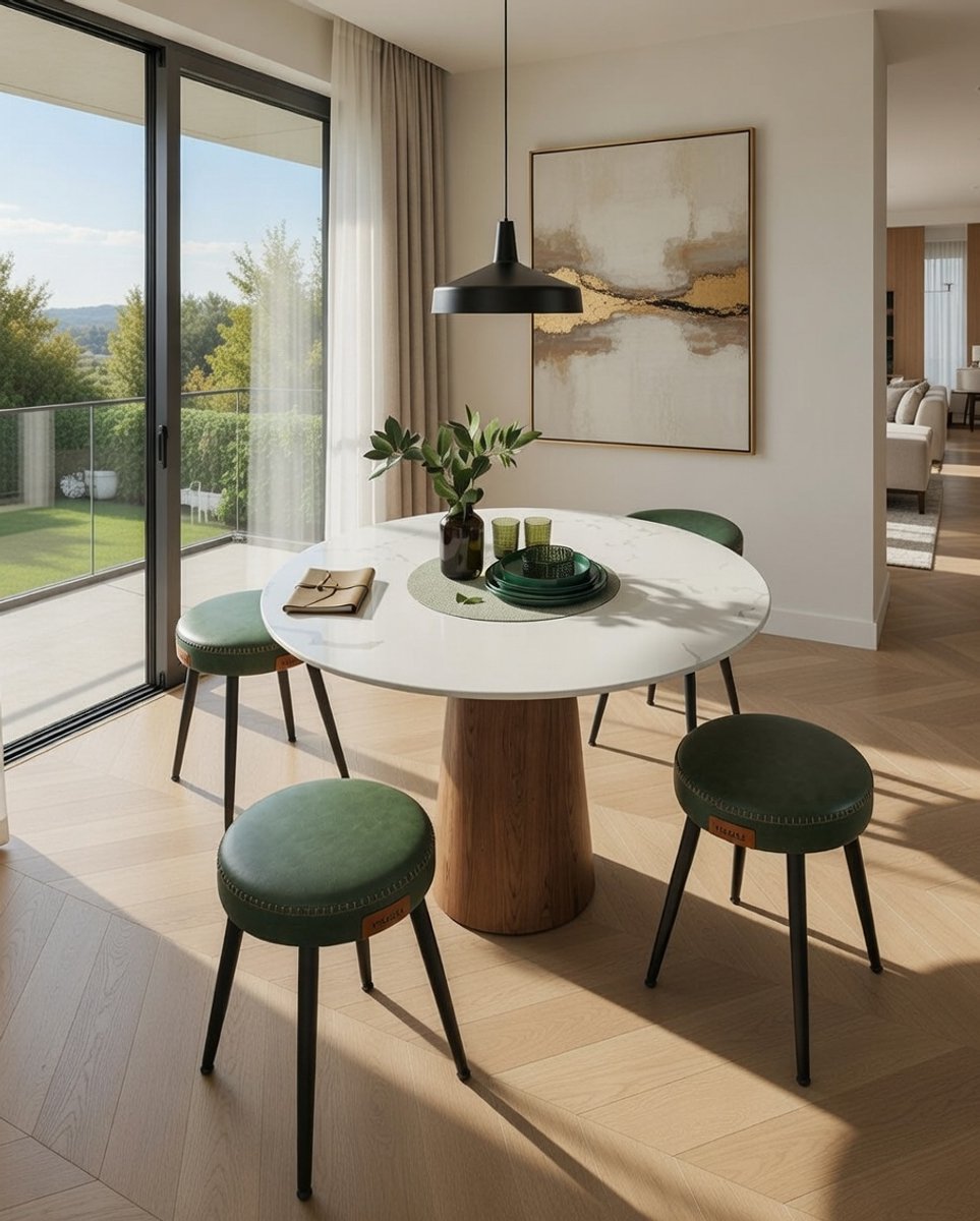Luxe Eetkamerstoelen Set van 4 – Kunstleren Design Stoelen met Metalen Poten – Comfortabele Keukenstoelen Mid-Century Modern – Bosgroen | Casa Serena – Afmetingen op aanvraag – Casa Dorada