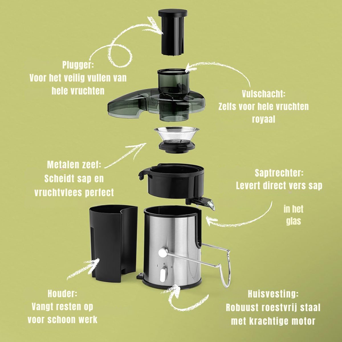 DYNA® Sapcentrifuges groenten en fruit - Sapcentrifuges - Slowjuicer - Zwart - ‎‎10cm x 10cm x 10cm