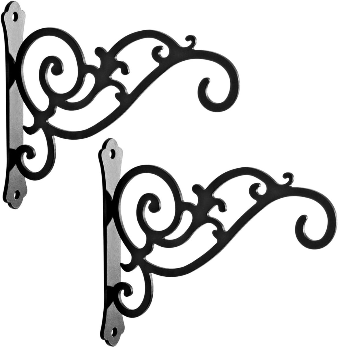 Set van 2 metalen plantenhanger beugels voor buiten - 6 inch zwarte wandhaken voor lantaarns en plantenbakken