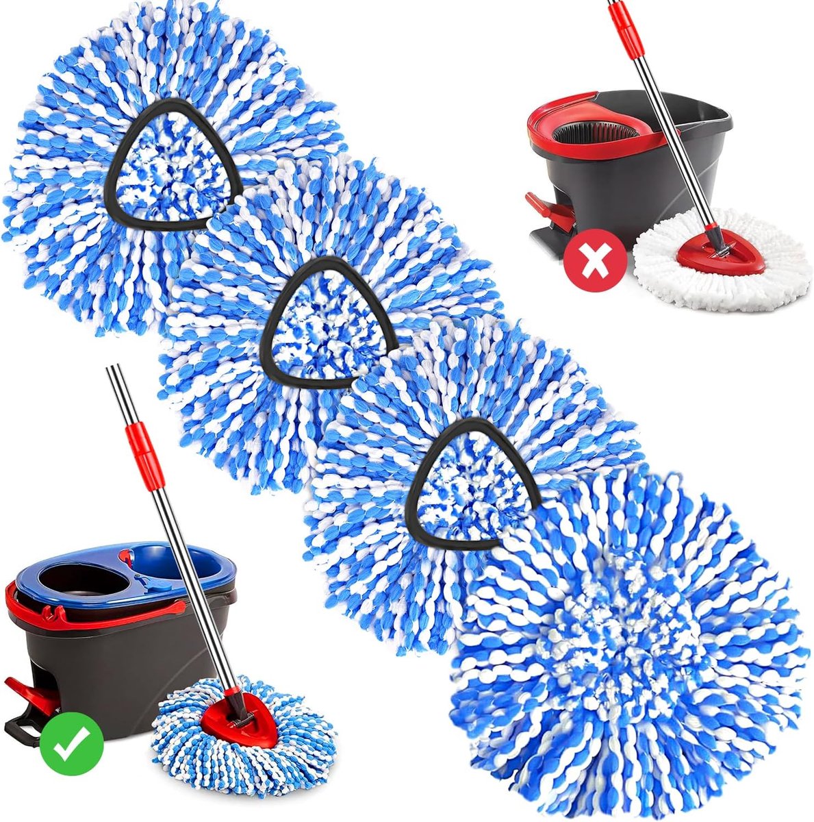 4 Pack Microfiber Mop Vervang Hoofden voor Harde Vloeren