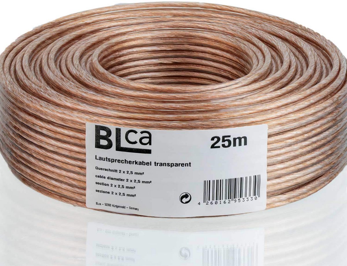 25m 2x2,5mm² Luidsprekerkabel - Transparant Geïsoleerd met Polariteitsmarkering voor Stereo-installaties