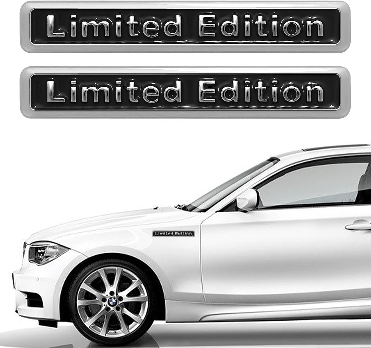 2 Stuks 3D Limited Edition Logo Stickers Zilver Metaal voor Auto en Motorfiets