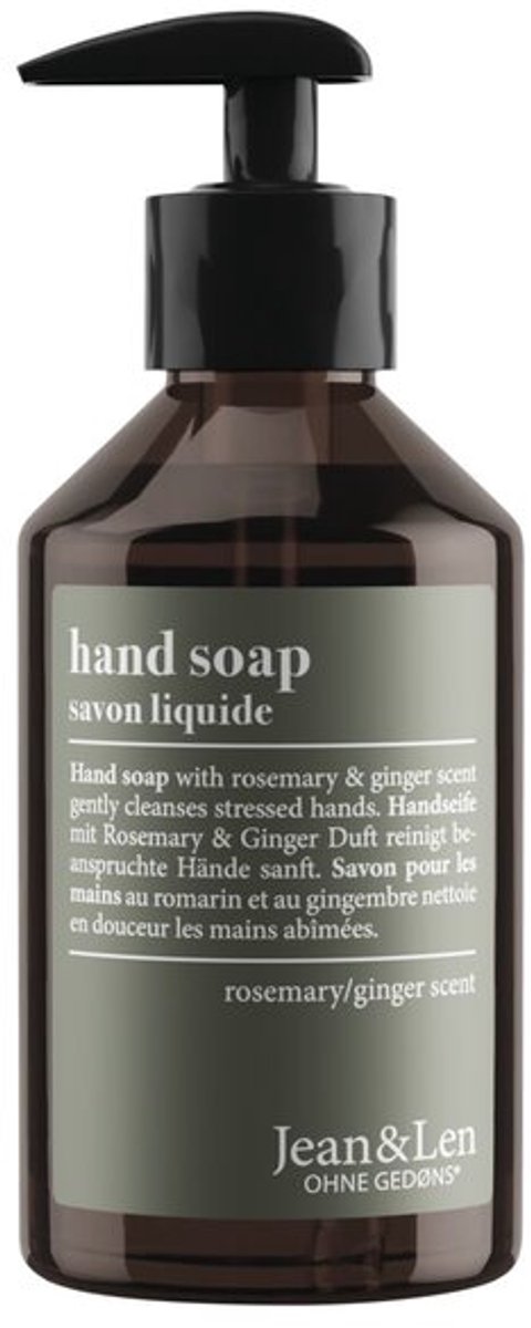 Jean & Len Rosemary & Ginger Hand Soap 250 ml – Natuurlijke Vloeibare Handzeep – Refillable Pump Dispenser – Zonder Parabenen, Siliconen & Microplastics – Dagelijks Gebruik