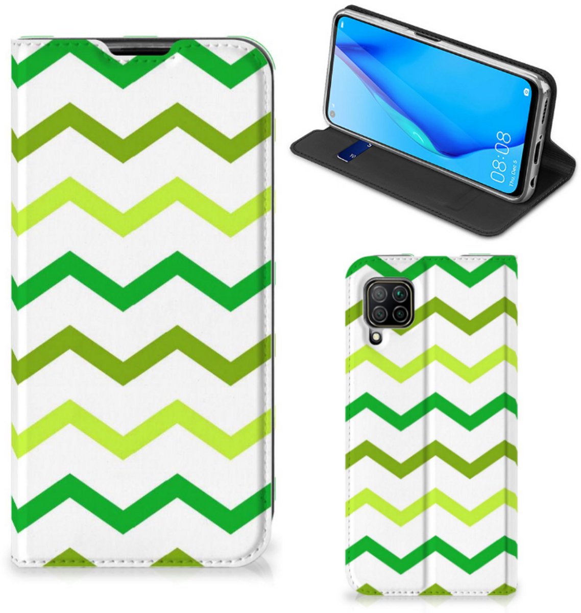Huawei P40 Lite Hoesje met Magneet Zigzag Groen