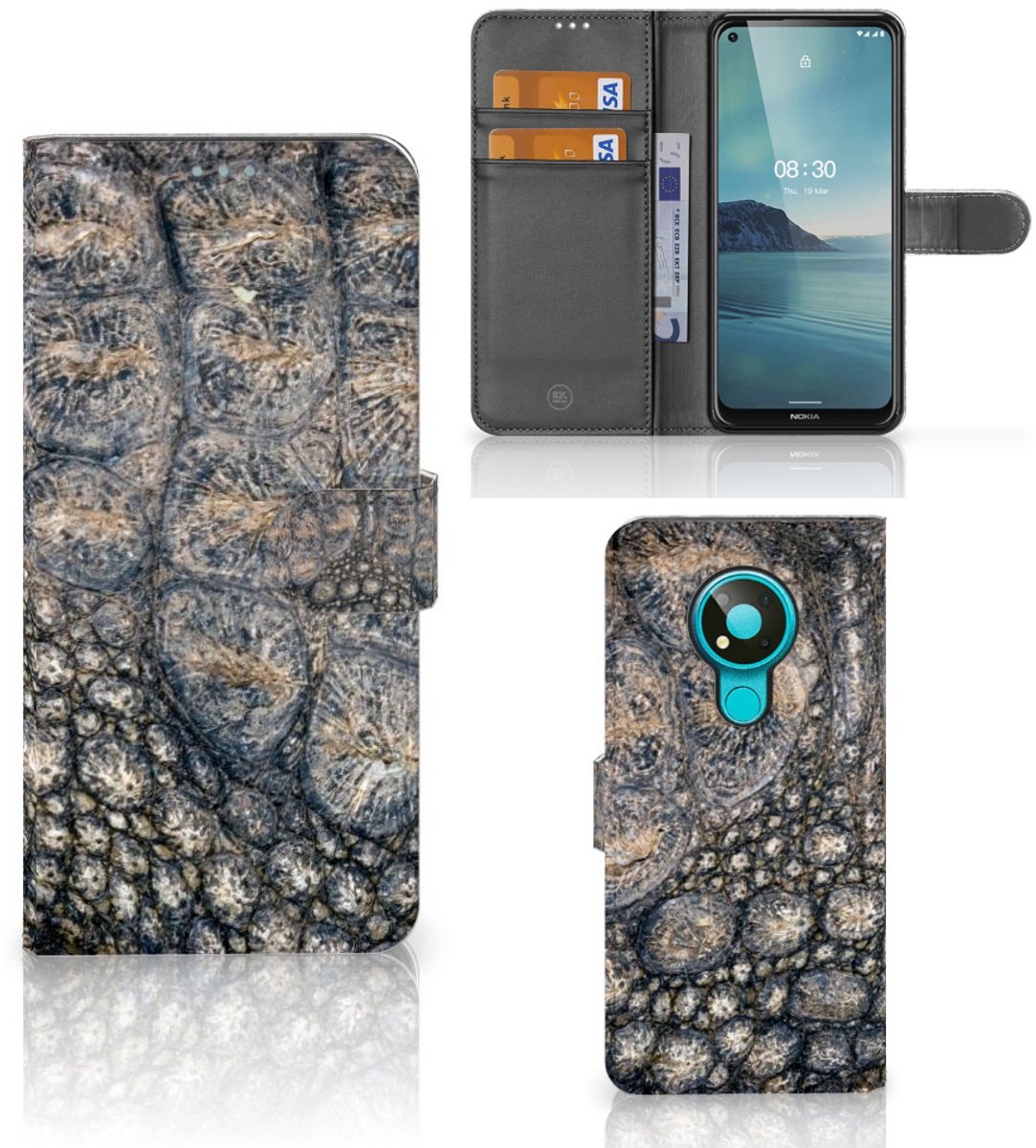 Nokia 3.4 Telefoonhoesje met Pasjes Krokodillenprint