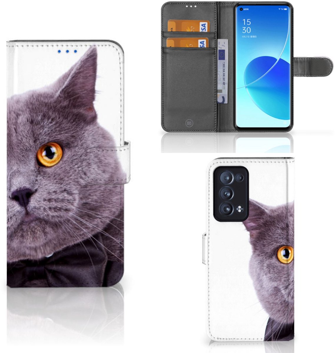 OPPO Reno 6 Pro Plus 5G Telefoonhoesje met Pasjes Kat